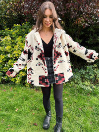 Retro Aztec Pattern Fleece Jacket With Hood