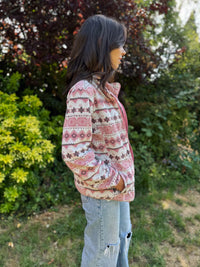 Vintage Patterned Zip Up Fleece Jacket