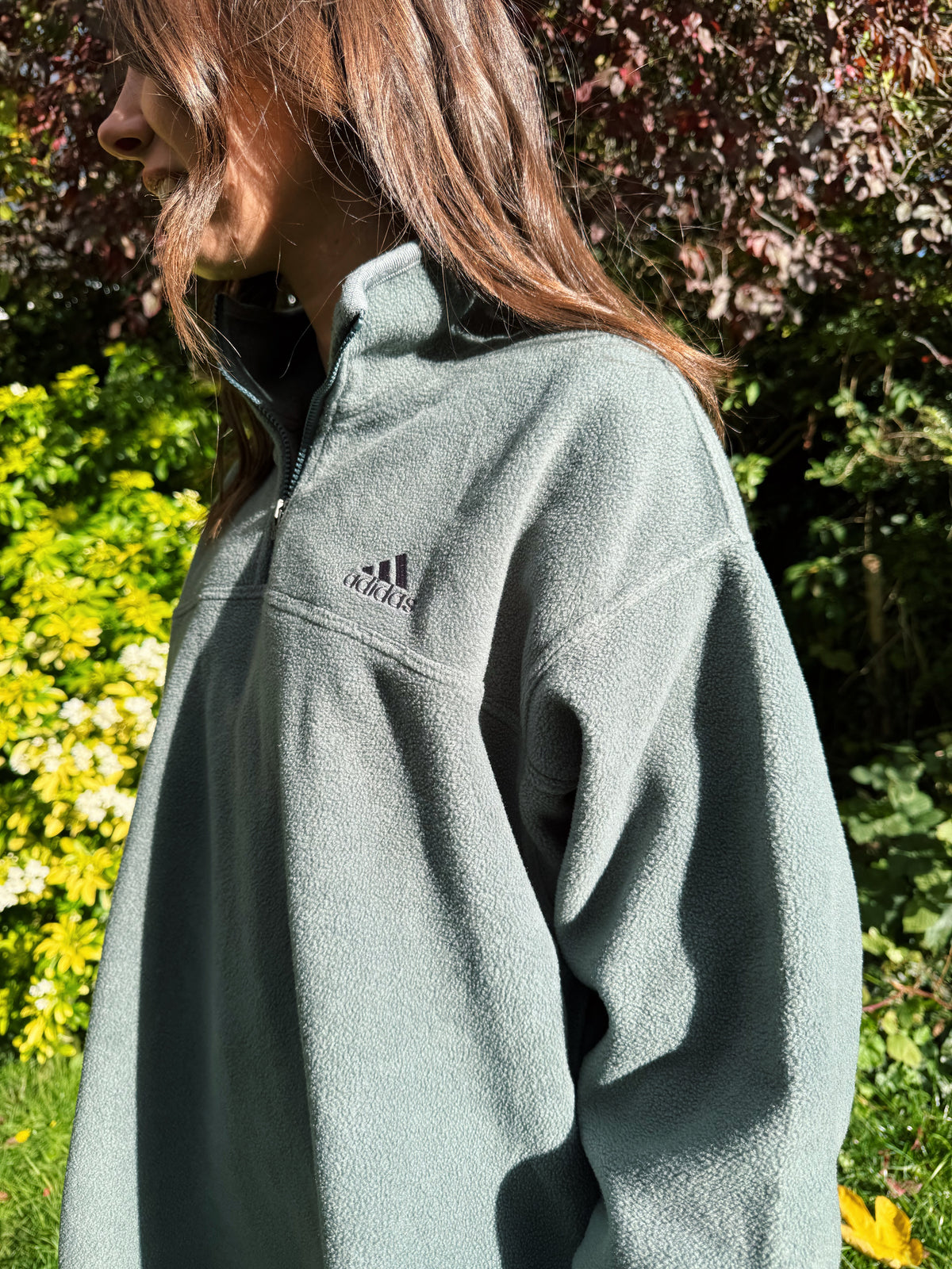 Vintage Adidas 1/4 Zip Fleece Khaki Green