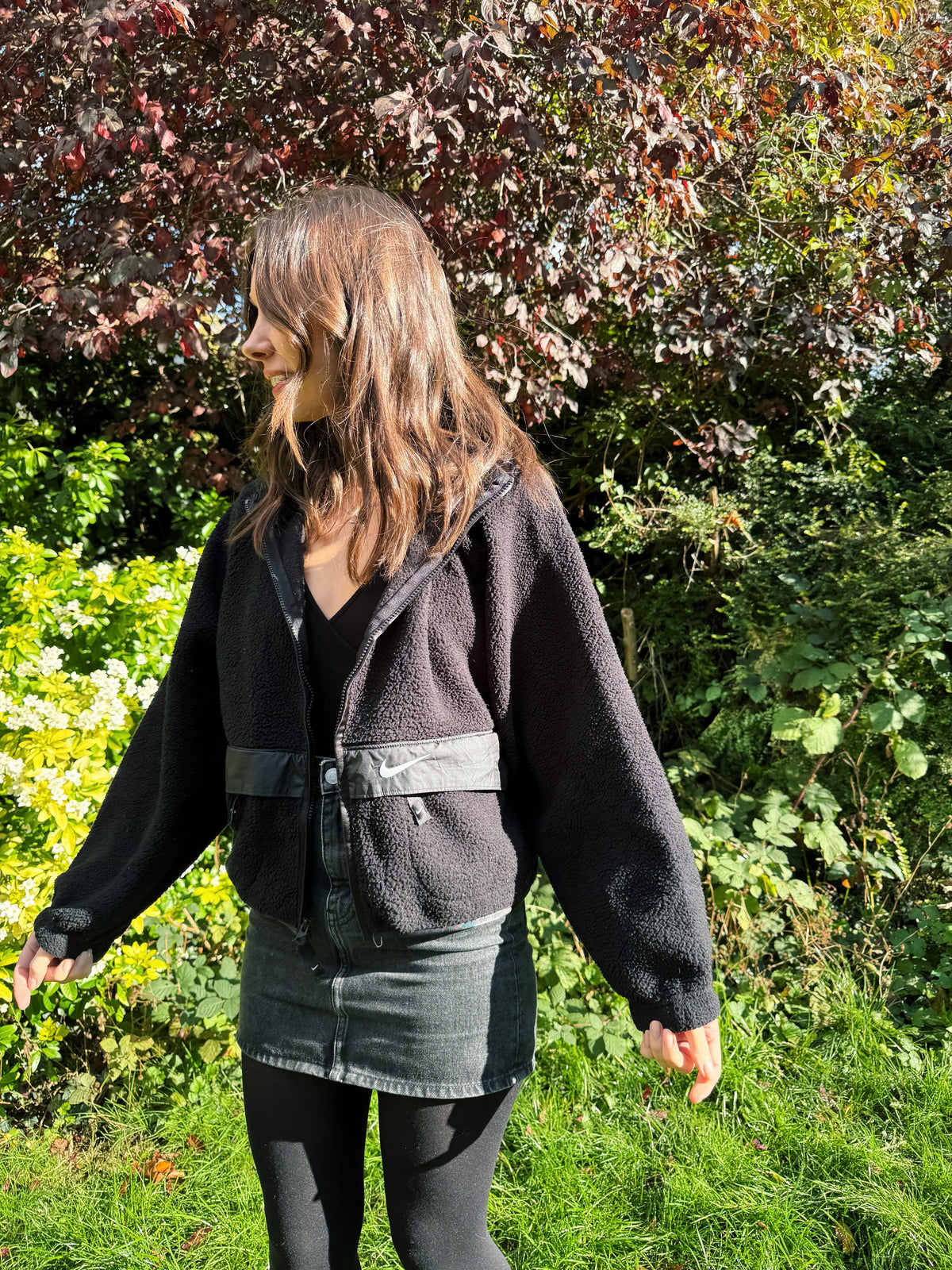 Vintage Nike Black Teddy Fleece Zip-Up Jacket