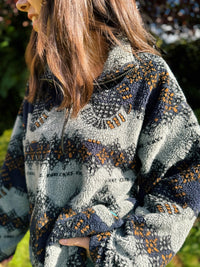 Vintage Abstract Pattern 1/4 Zip Teddy  Fleece Jacket
