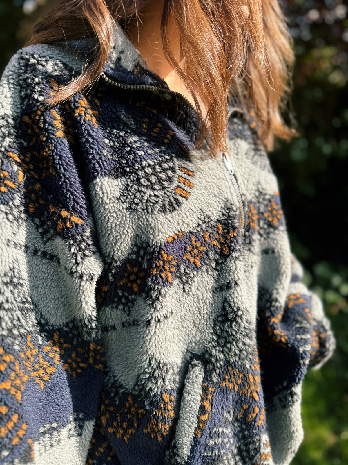 Vintage Abstract Pattern 1/4 Zip Teddy  Fleece Jacket