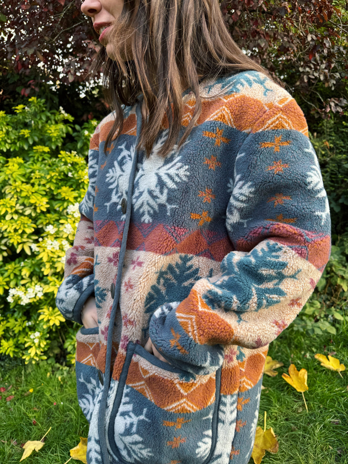 Vintage Snowflake Pattern Teddy Fleece Jacket