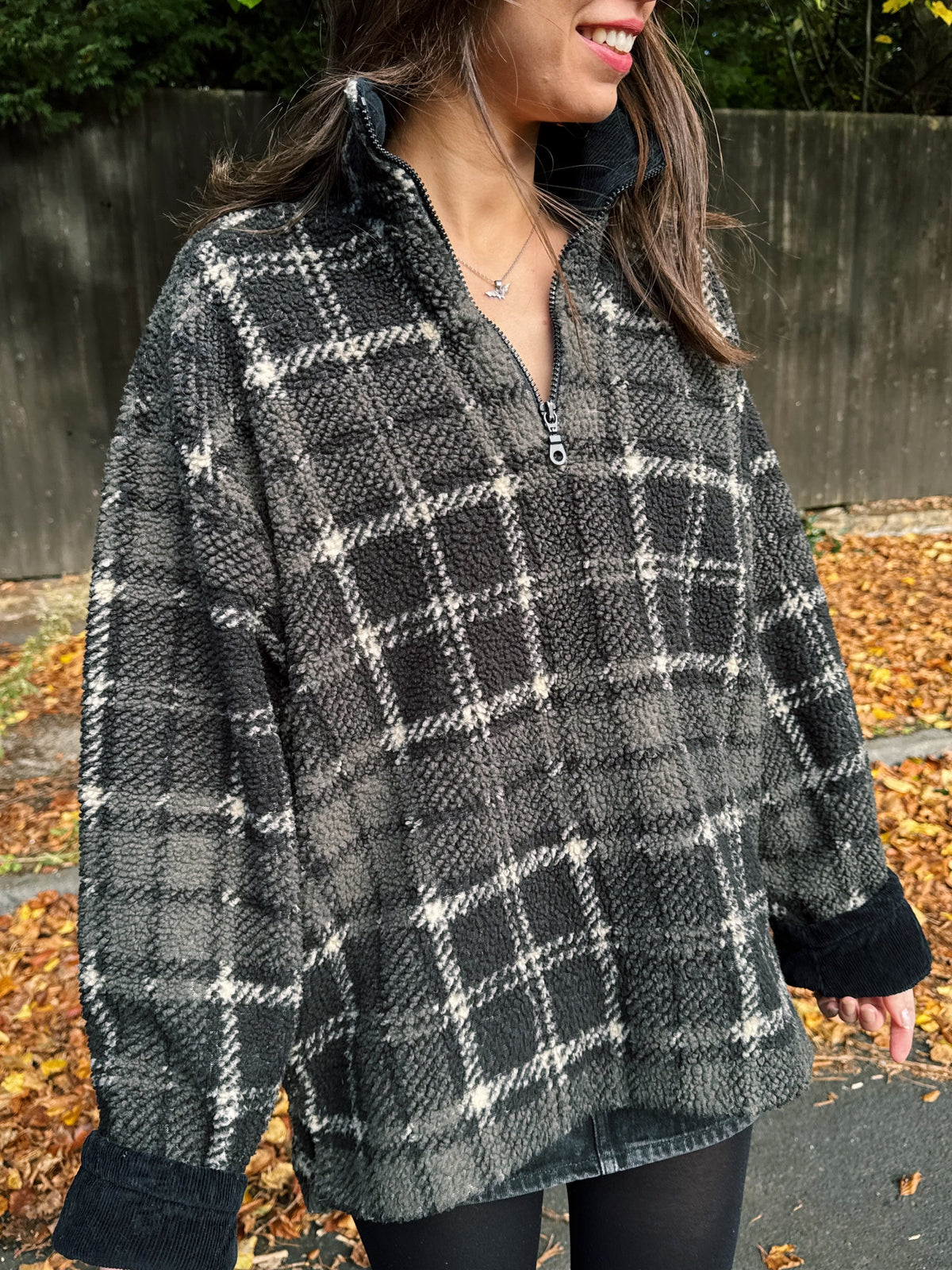 Jack & Jones Check Patterned 1/4 Zip Teddy Fleece Pullover