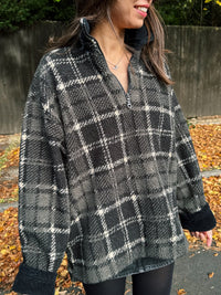 Jack & Jones Check Patterned 1/4 Zip Teddy Fleece Pullover