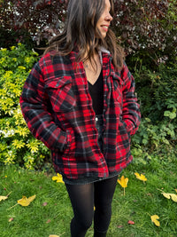 Vintage Checked Zip-Up Teddy Fleece Lined Jacket With Hood