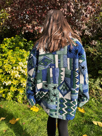 Vintage Abstract Pattern 1/4 Zip Teddy Fleece Jacket