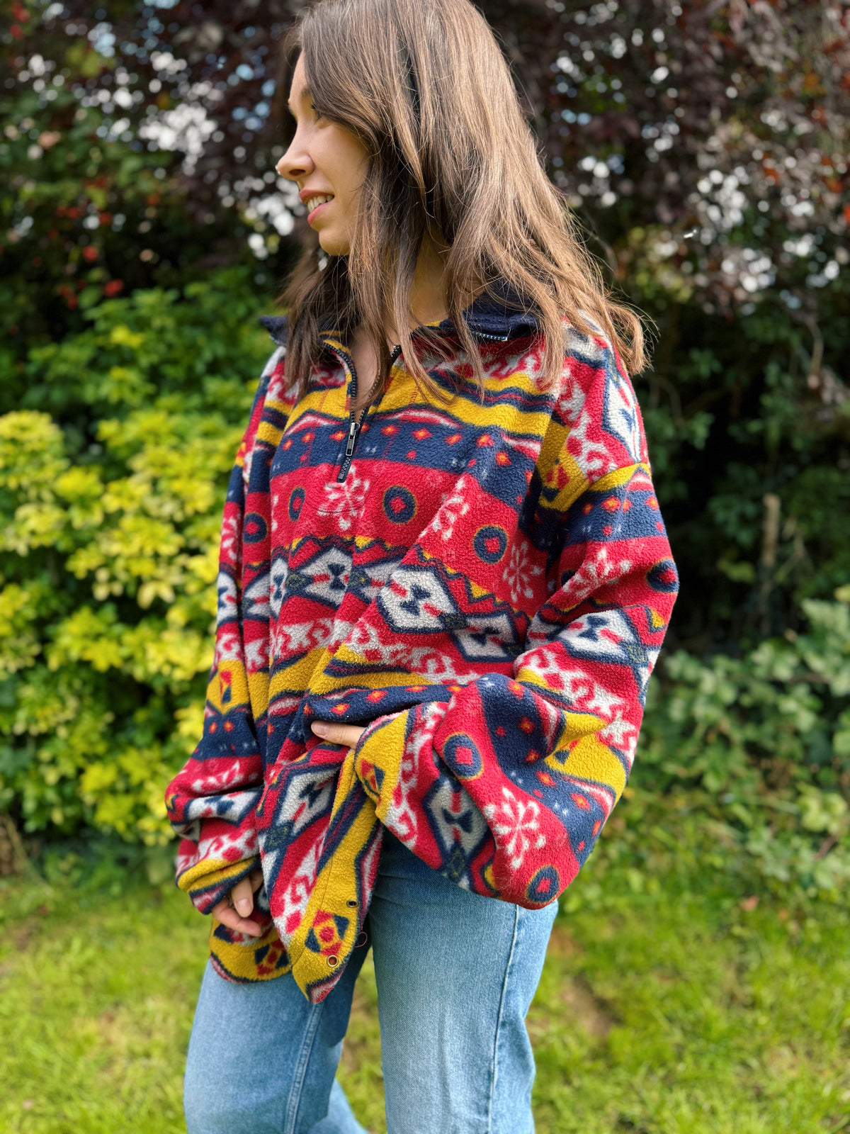 Vintage Aztec Pattern 1/4 Zip Fleece Jacket