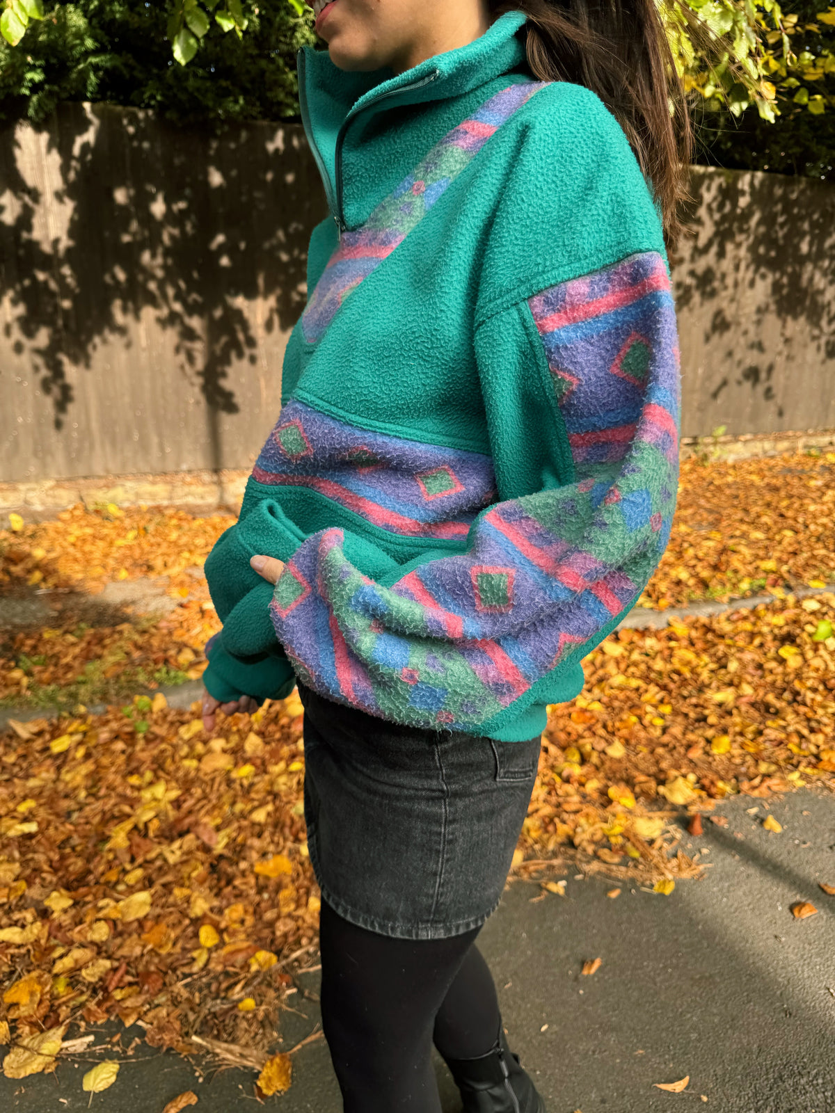 Vintage 90s Turquoise Patterned 1/4 Zip Fleece