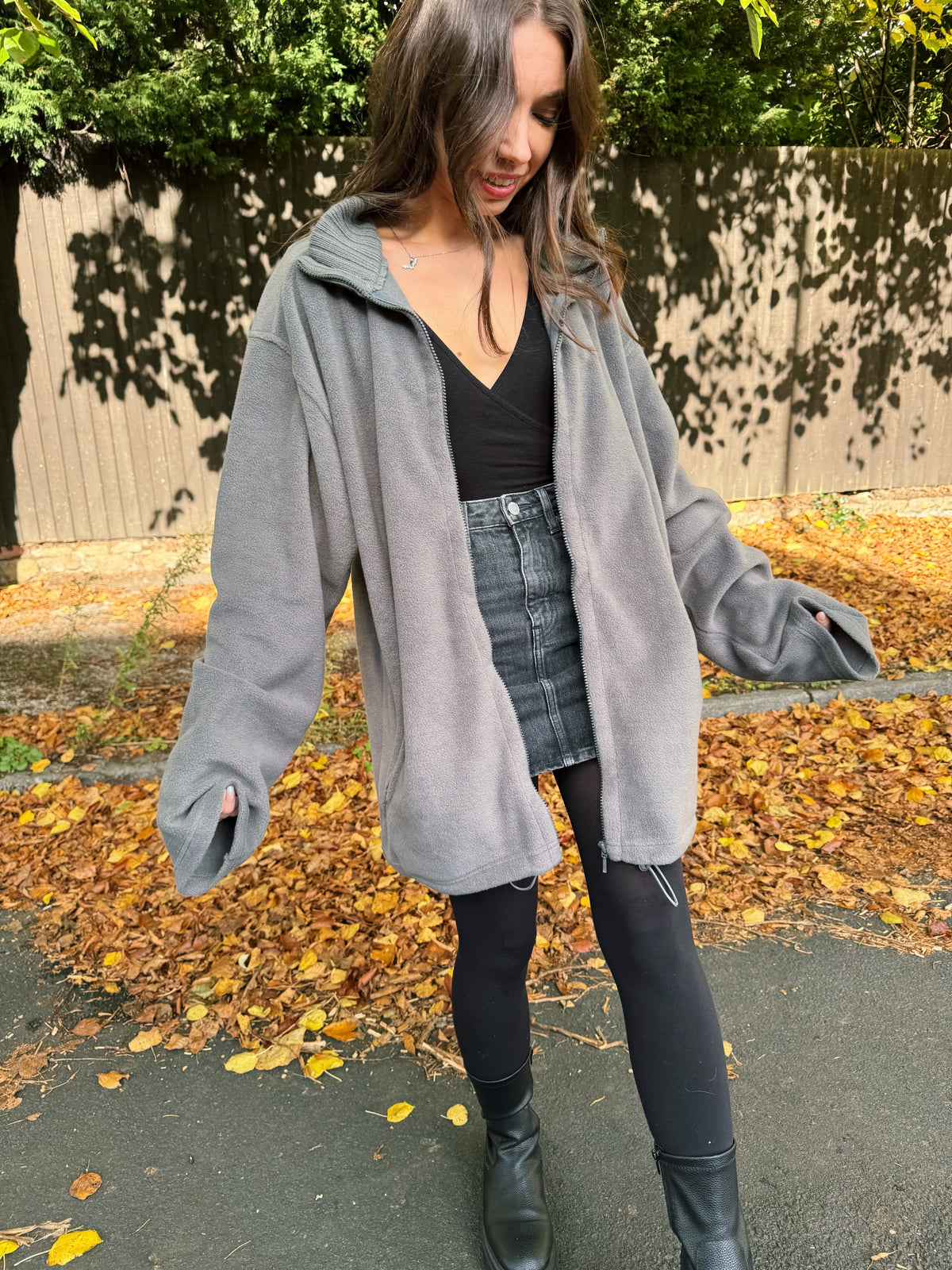 Vintage Grey Zip-Up Fleece Jacket