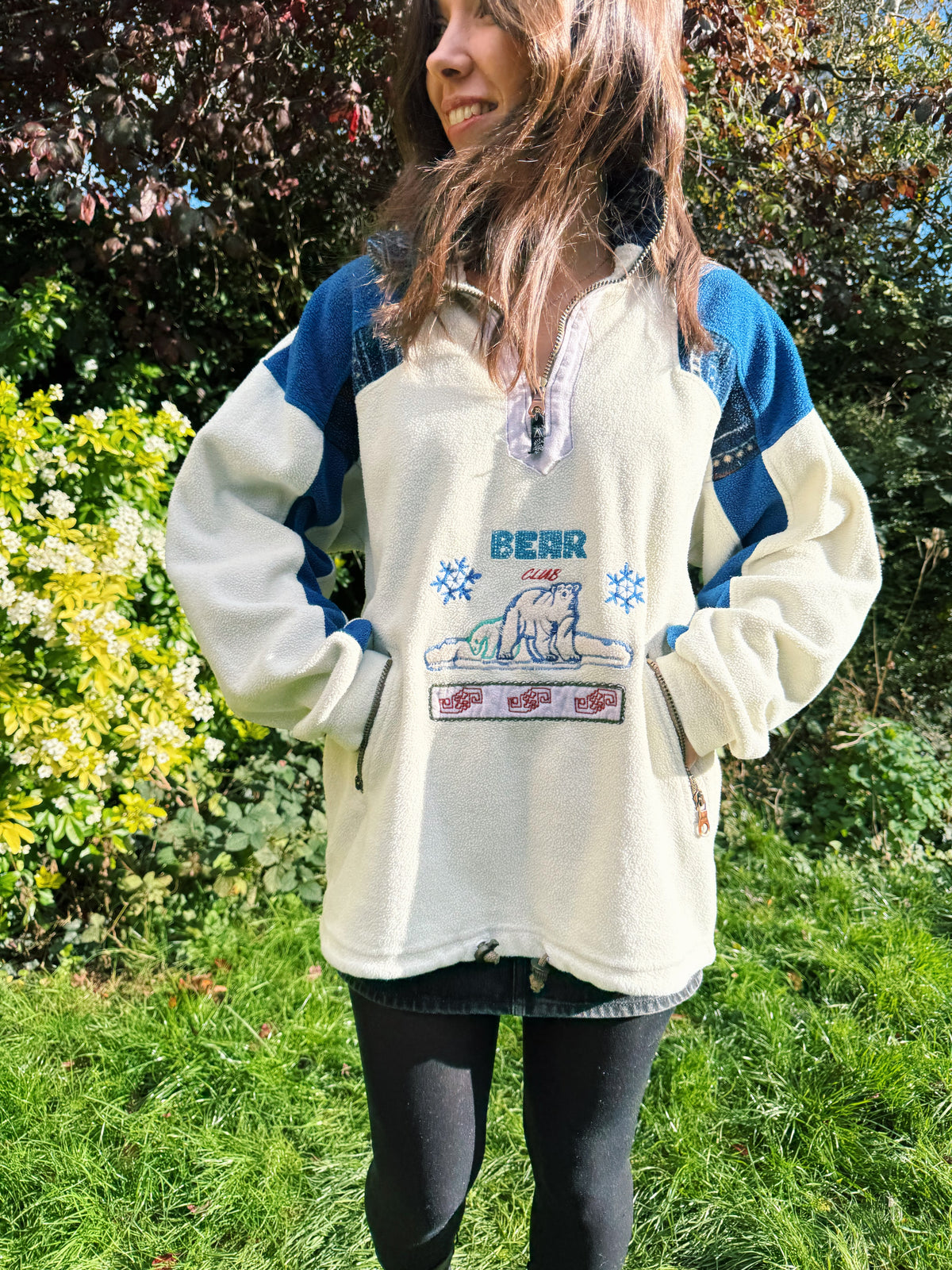 Vintage Polar Bear Embroidered 1/4 Zip Fleece