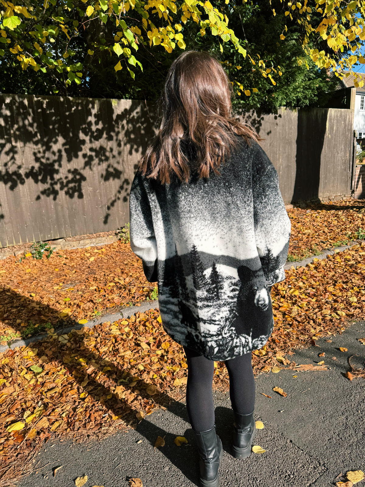 Vintage Mountain Bear Print Full Zip Teddy Fleece Jacket