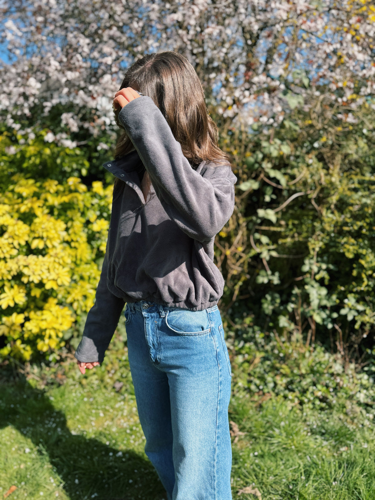 Cosy Charcoal 1/4 Button Cropped Fleece