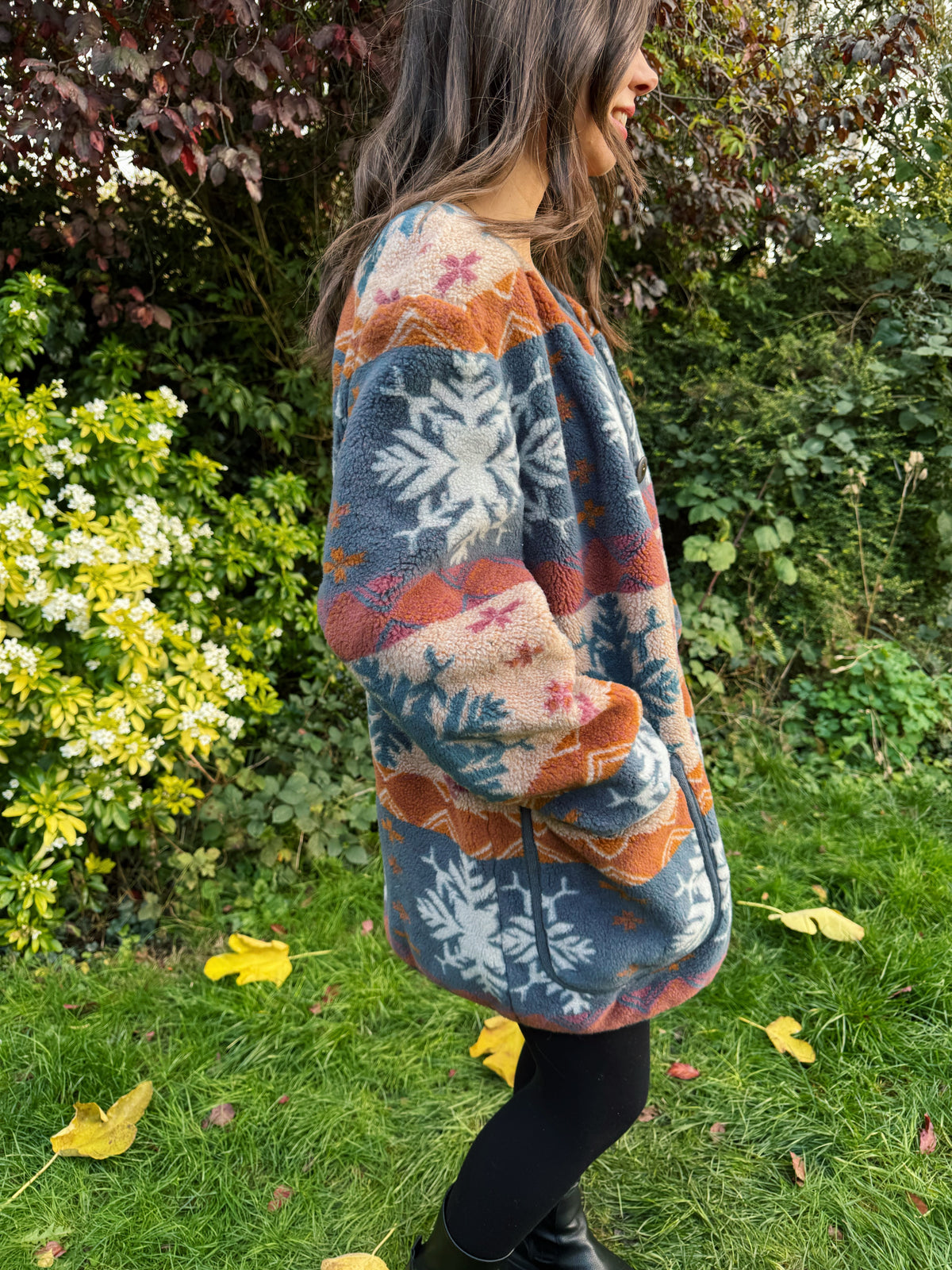 Vintage Snowflake Pattern Teddy Fleece Jacket