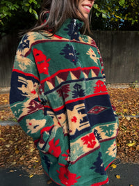 Vintage Aztec Pattern Full Zip Teddy Fleece Jacket