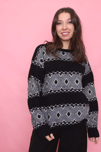 Vintage Monochrome Patterned Knit Jumper