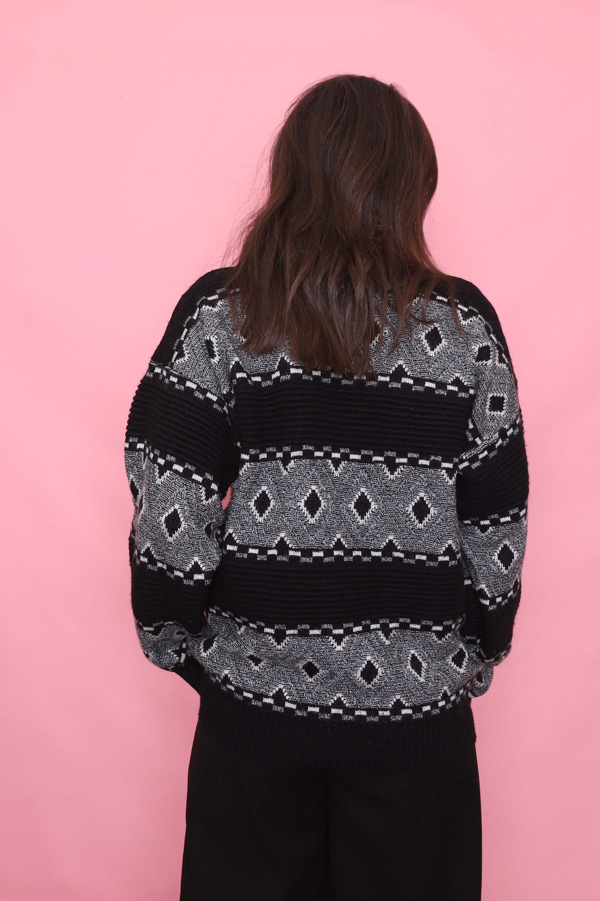 Vintage Monochrome Patterned Knit Jumper