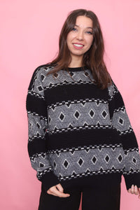Vintage Monochrome Patterned Knit Jumper