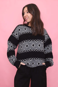 Vintage Monochrome Patterned Knit Jumper