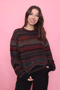 Vintage Abstract Pattern Textured Knit Jumper