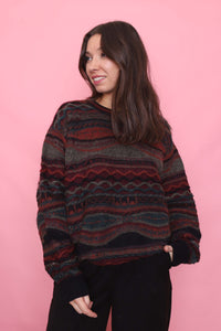 Vintage Abstract Pattern Textured Knit Jumper