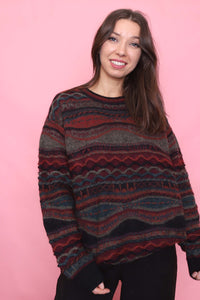 Vintage Abstract Pattern Textured Knit Jumper