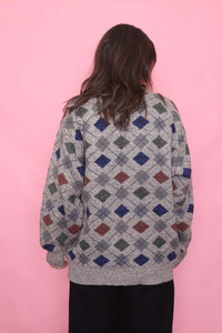 Vintage Diamond Check Patterned Knit Jumper
