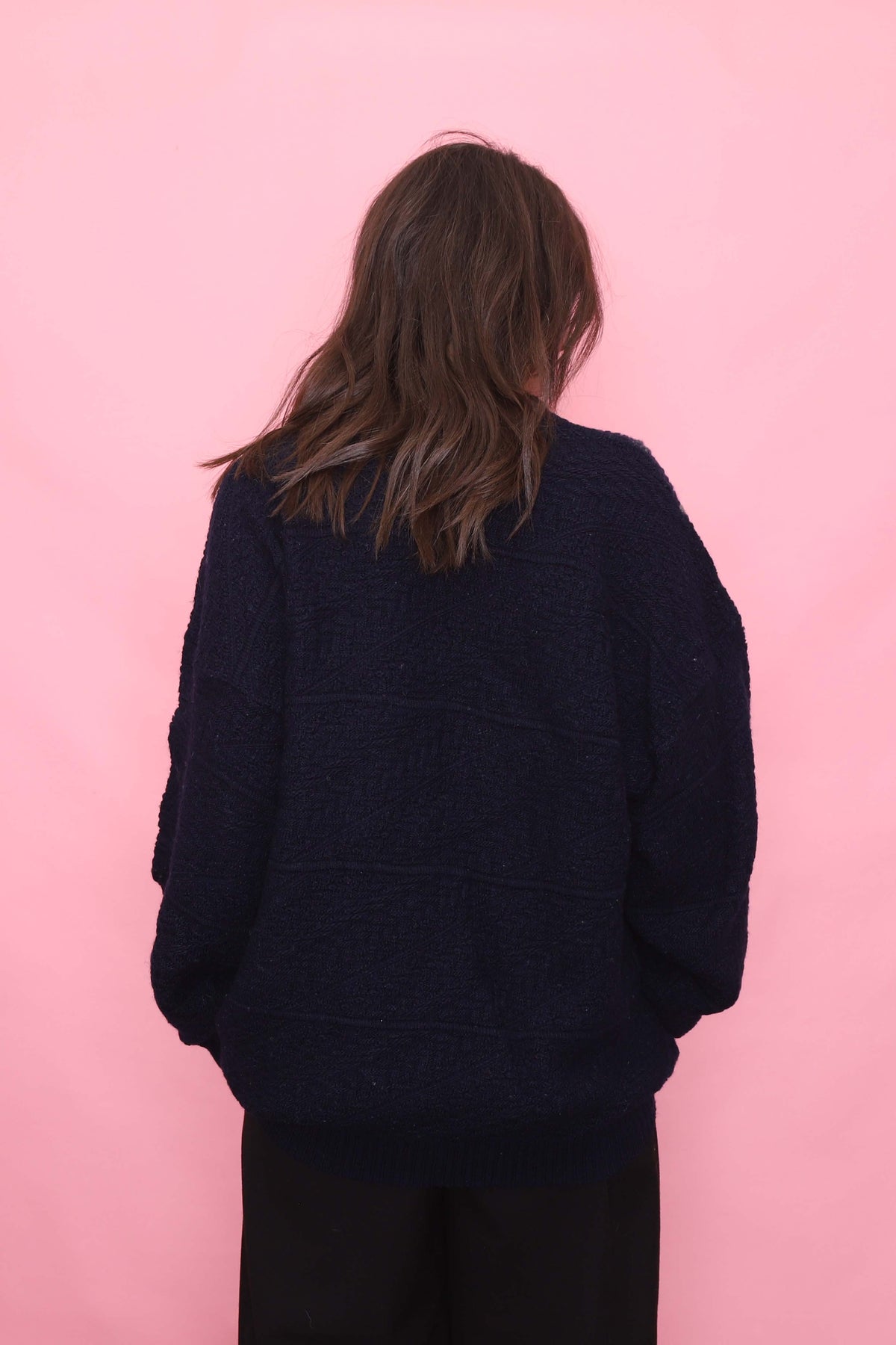 Vintage Navy Patterned Knit Jumper