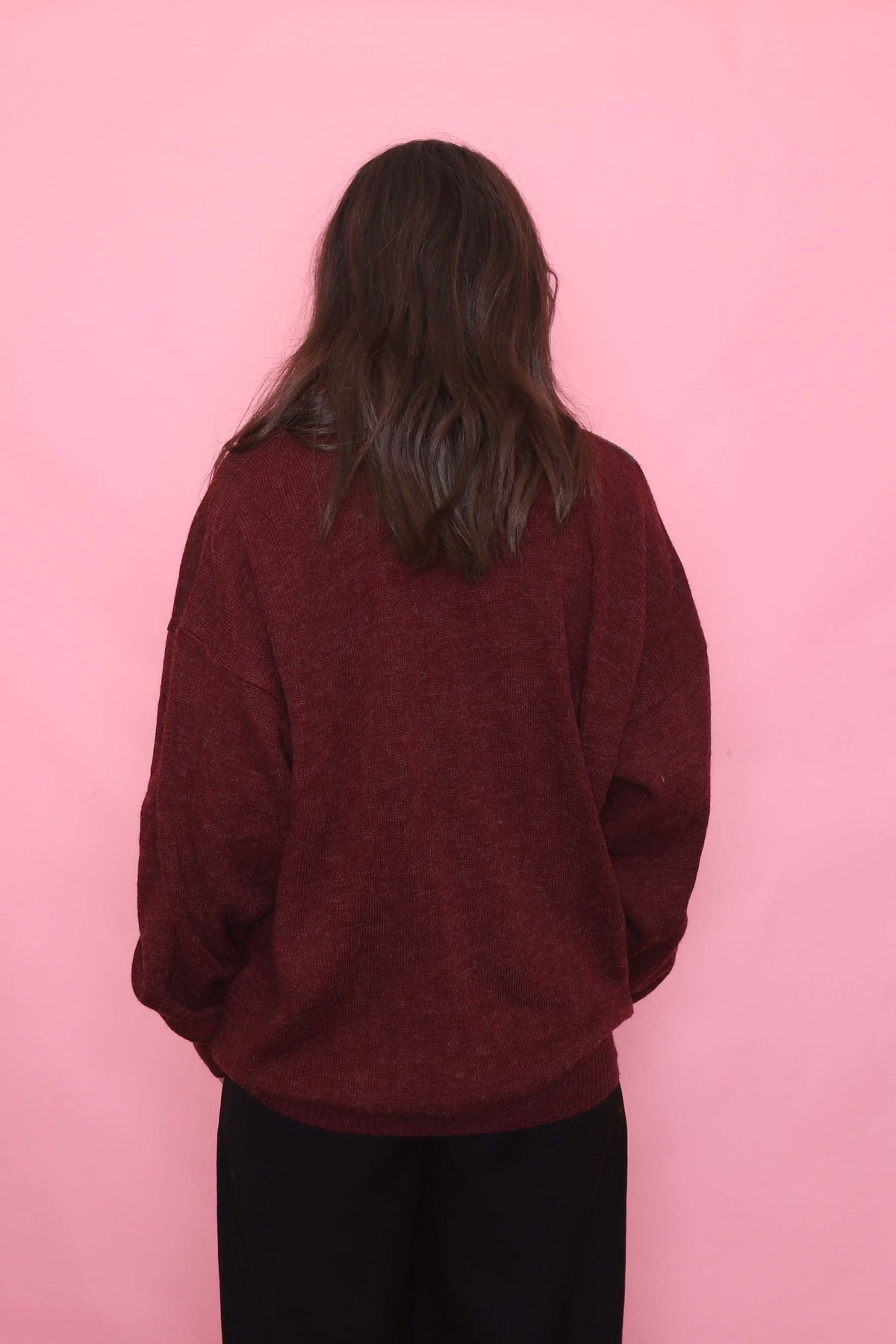 Vintage Burgundy & Grey Geometric Knit Jumper