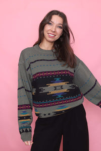 Vintage Aztec Style Pattern Knit Jumper