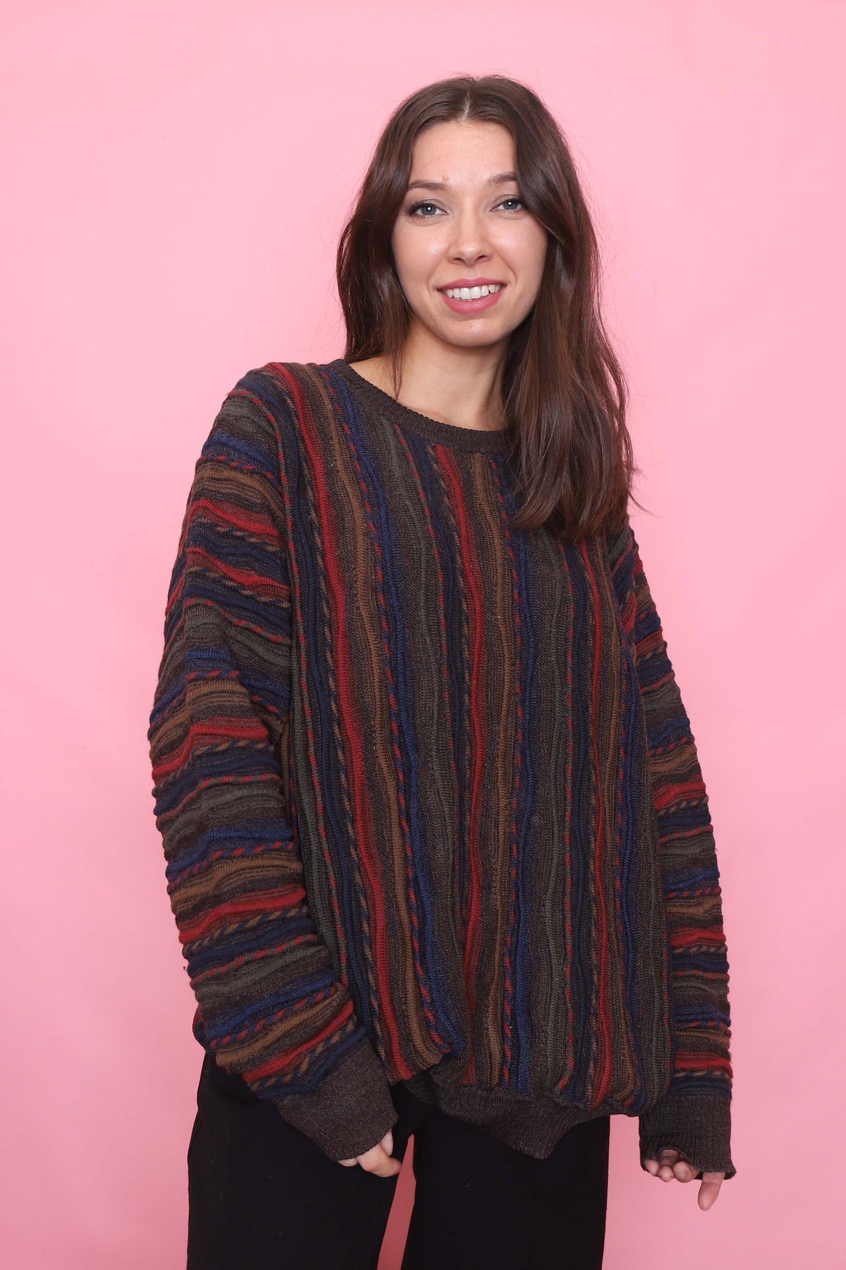 Vintage Coogi-Style Pattern Knit Wool Jumper