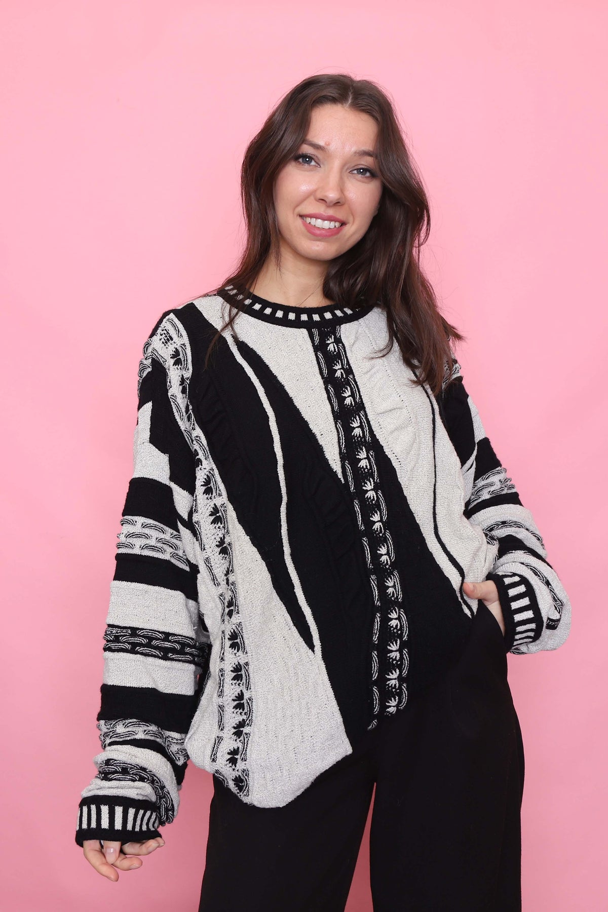 Carlo Colucci Vintage Abstract Monochrome Patterned Knit Jumper