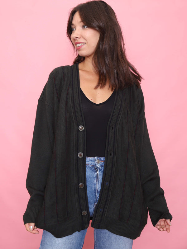 Vintage Dark Green Pattern Knit Cardigan