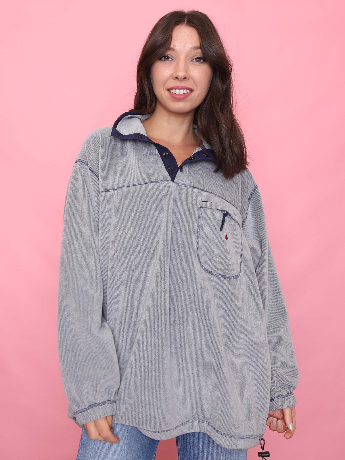 Vintage Grey 1/4 Button Fleece