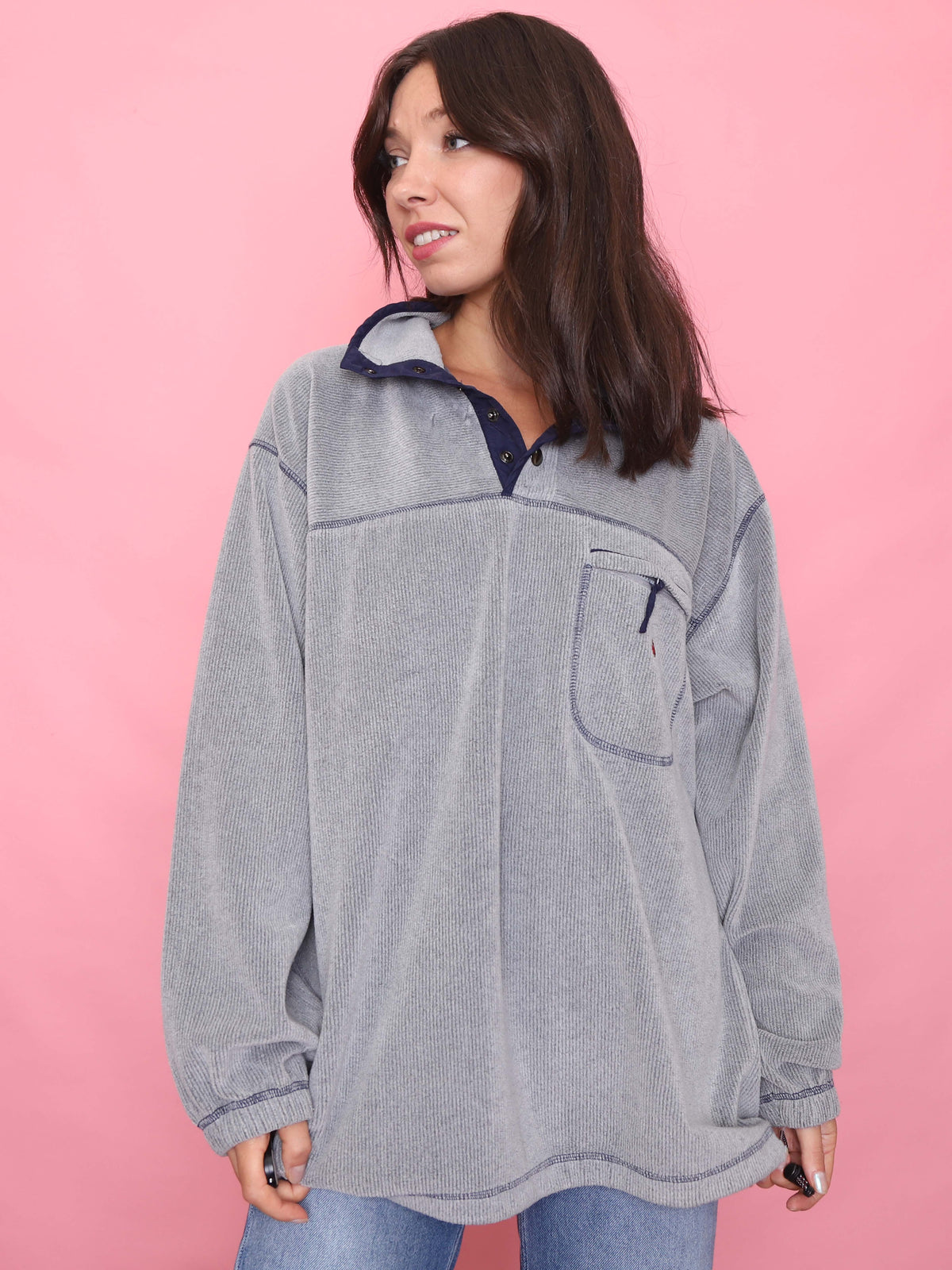 Vintage Grey 1/4 Button Fleece