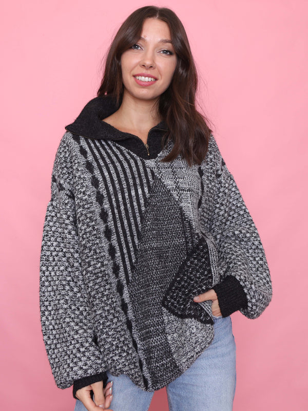 Vintage Monochrome 1/4 Zip Chunky Knit Jumper
