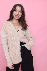 Vintage Soft Beige Cable Knit Cardigan