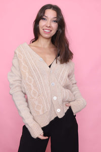 Vintage Soft Beige Cable Knit Cardigan