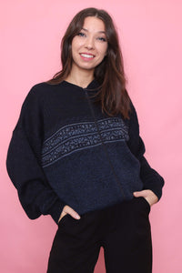 Vintage Navy Zip-Up Knit Cardigan