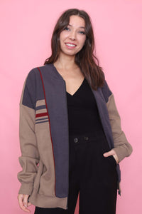Vintage Colour Block Zip-Up Cardigan Jacket