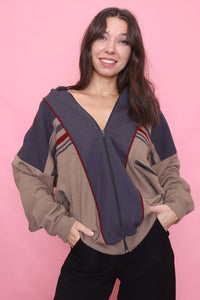 Vintage Colour Block Zip-Up Cardigan Jacket