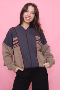 Vintage Colour Block Zip-Up Cardigan Jacket