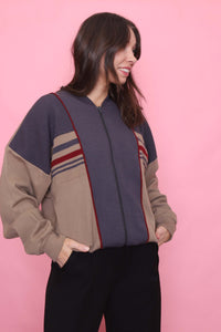 Vintage Colour Block Zip-Up Cardigan Jacket