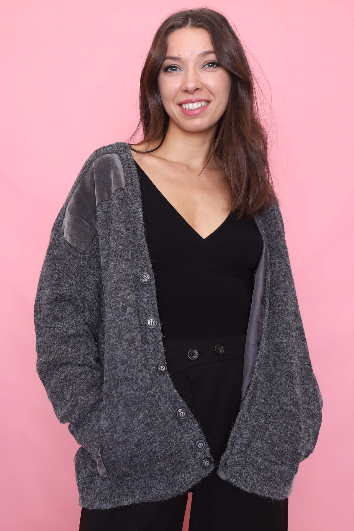 Vintage Charcoal Grey Cardigan Jacket
