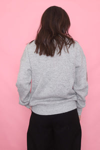 Vintage Light Grey Argyle Pattern Knit 1/4 Button Jumper