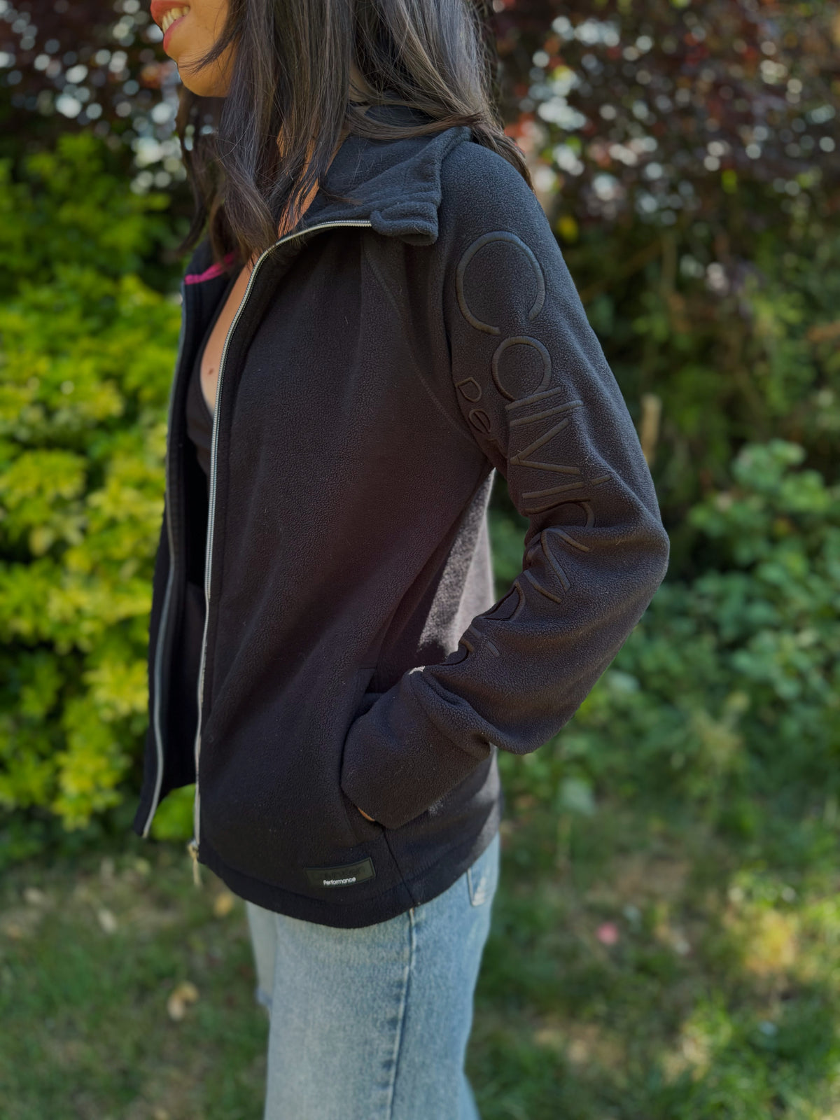 Calvin Klein Performance Black Full Zip Embroidered Fleece Jacket