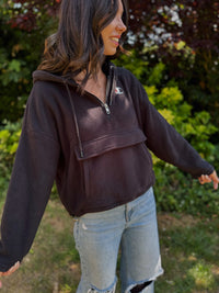 Vintage Champion 1/4 Zip Black Fleece Hoodie with Logo