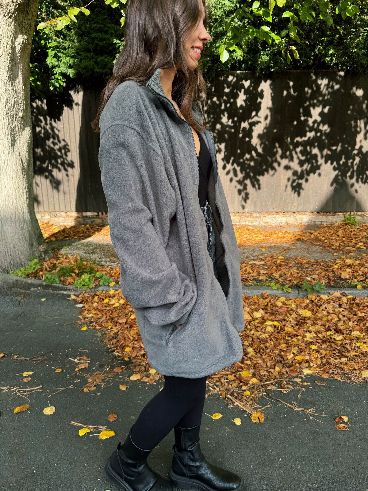 Vintage Grey Zip-Up Fleece Jacket