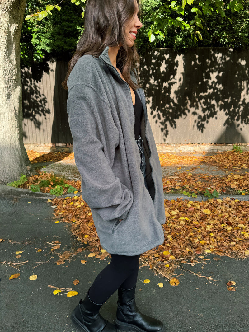 Vintage Grey Zip-Up Fleece Jacket