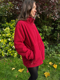 Vintage Deep Red Zip-Up Fleece Jacket